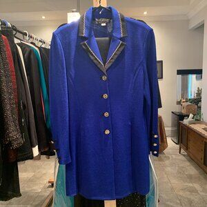 St. John Knit Size 10 Royal Blue Jacket with Straight Black Skirt